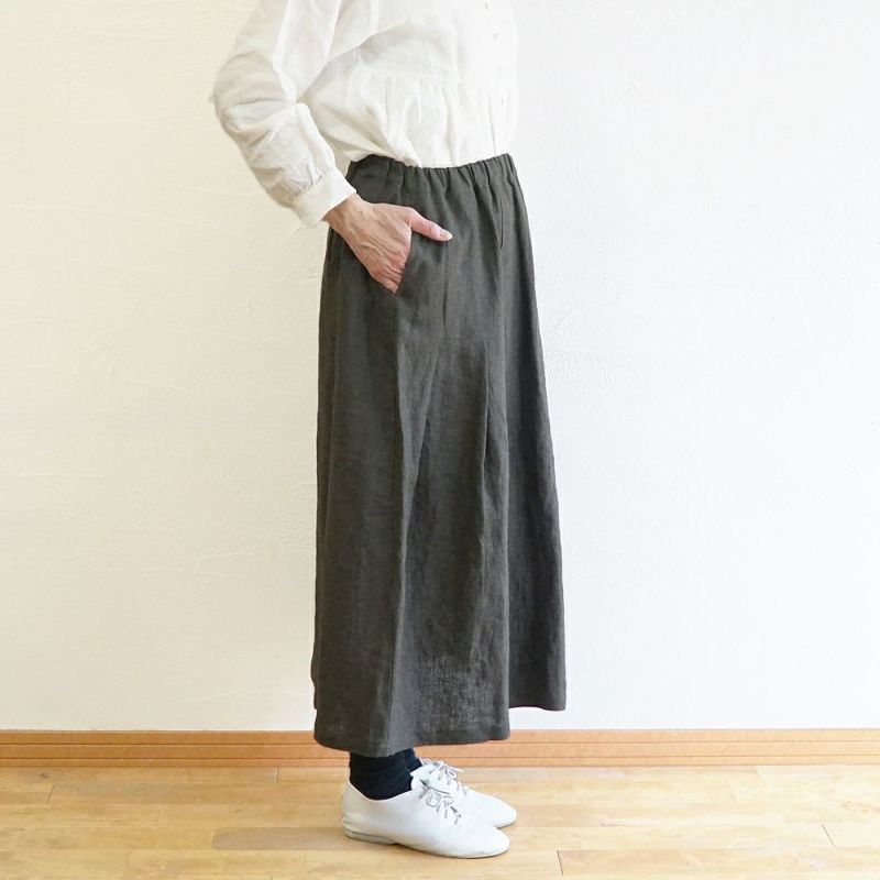 Branch m‘.,ブランチエム,ナチュラル,30代,40代,50代,60代,リネン,ゆったり,スカート,リネンスカート,切り替え,切り替えタック,タックスカート