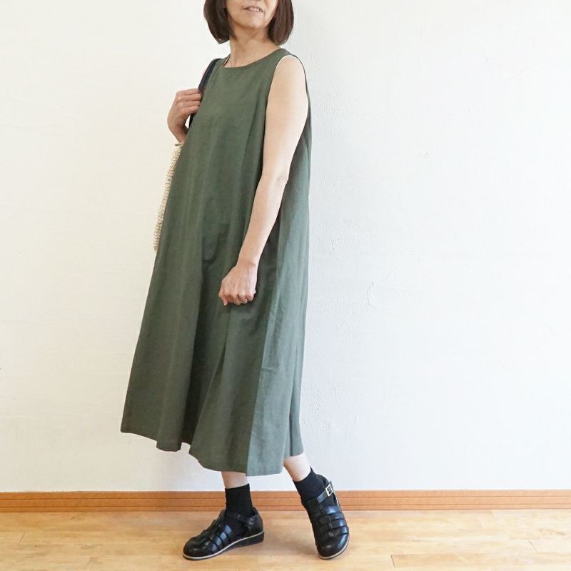 Branch m‘.,ブランチエム,ナチュラル,30代,40代,50代,60代,リネン,ゆったり,コットンリネン,コットン,綿麻,ワンピース ,ノースリーブ,ノースリーブワンピース,リネンワンピース
