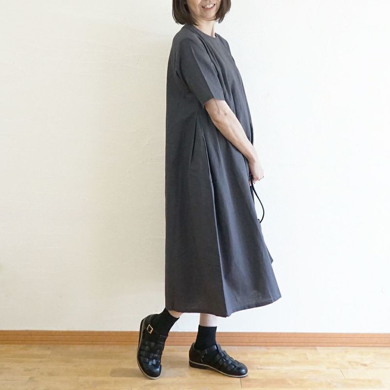 Branch m‘.,ブランチエム,ナチュラル,30代,40代,50代,60代,リネン,ゆったり,コットンリネン,コットン,綿麻,ワンピース ,５分袖,５分袖ワンピース,リネンワンピース,コットンリネンワンピース