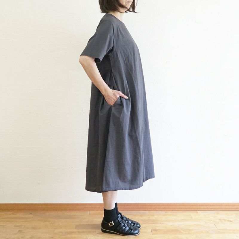 Branch m‘.,ブランチエム,ナチュラル,30代,40代,50代,60代,リネン,ゆったり,コットンリネン,コットン,綿麻,ワンピース ,５分袖,５分袖ワンピース,リネンワンピース,コットンリネンワンピース