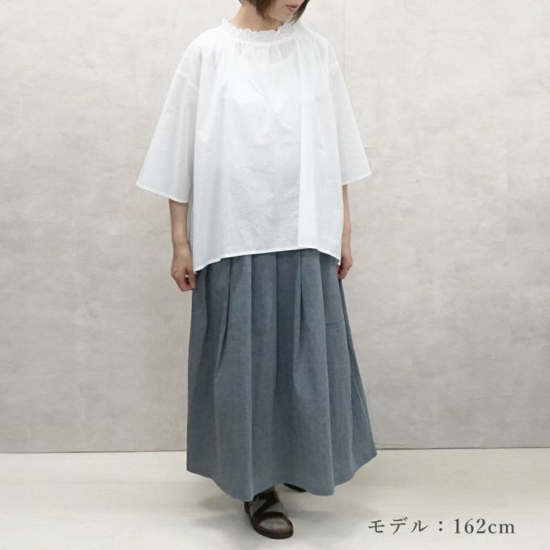 Branch m‘.,ブランチエム,ナチュラル,30代,40代,50代,60代,コットン,ゆったり,綿,ブラウス,コットンブラウス,半袖ブラウス,５分袖,５分袖ブラウス,フリル,フリルブラウス