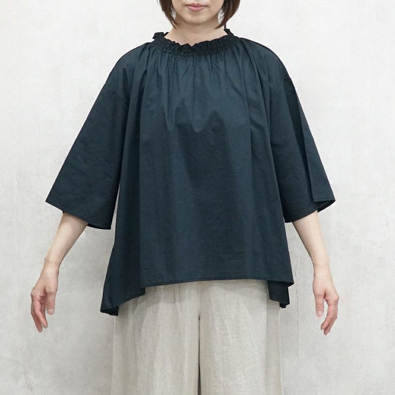 Branch m‘.,ブランチエム,ナチュラル,30代,40代,50代,60代,コットン,ゆったり,綿,ブラウス,コットンブラウス,半袖ブラウス,５分袖,５分袖ブラウス,フリル,フリルブラウス
