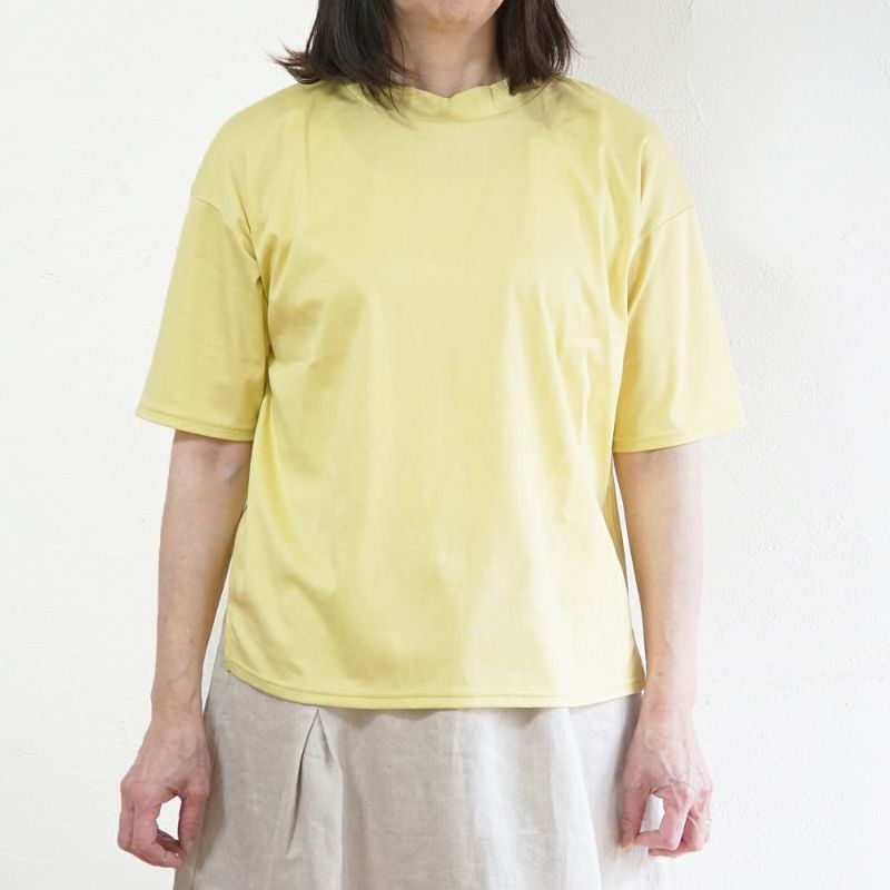 Branch m‘.,ブランチエム,ナチュラル,30代,40代,50代,60代,コットン,ゆったり,綿,半袖,半袖Ｔシャツ,Ｔシャツ,カットソー,ハイネック,モックネック,モックネックTシャツ,５分袖,５分袖Tシャツ