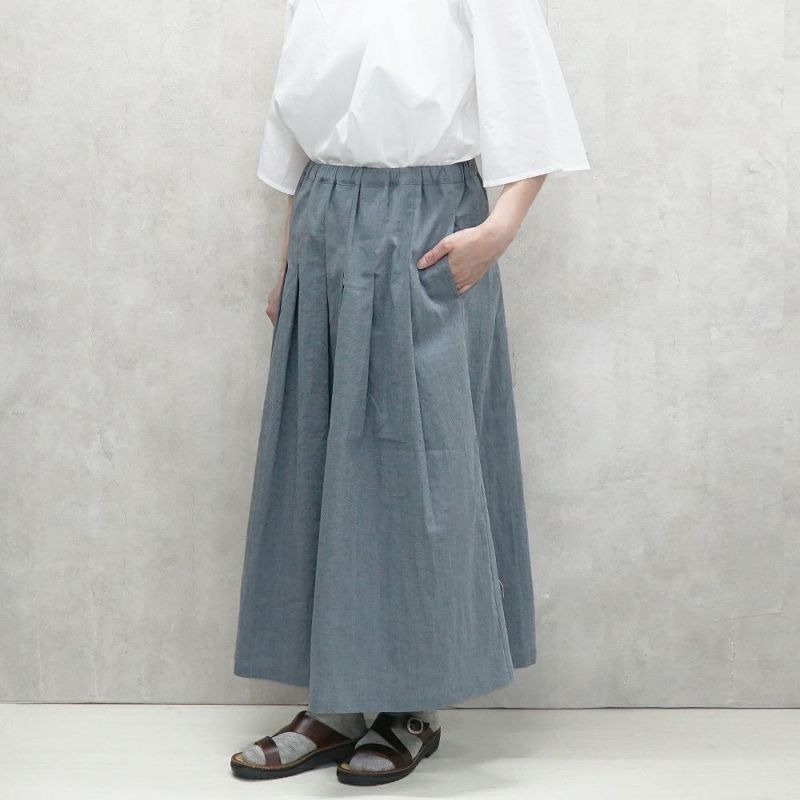 Branch m‘.,ブランチエム,ナチュラル,30代,40代,50代,60代,リネン,ゆったり,ラミーリネン,skirt,タックスカート,スカート,リネンスカート