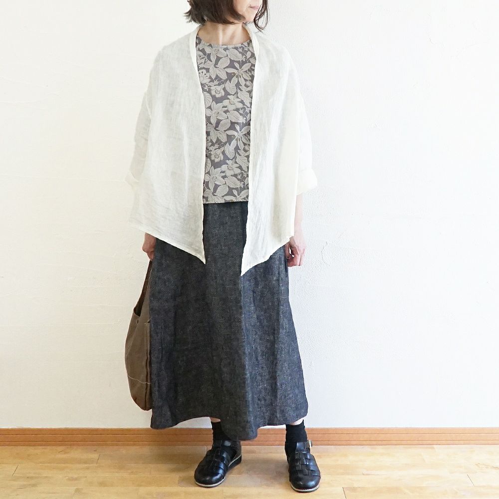 Branch m‘.,ブランチエム,ナチュラル,30代,40代,50代,60代,リネン,ゆったり,デニム,リネンデニム,スカート,リネンスカート ,デニムスカート,タックスカート