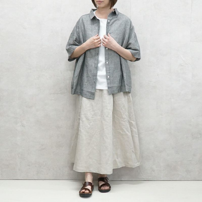 BR1733】 リネンデニム・ボックスタックスカート | ブランチエム│50代