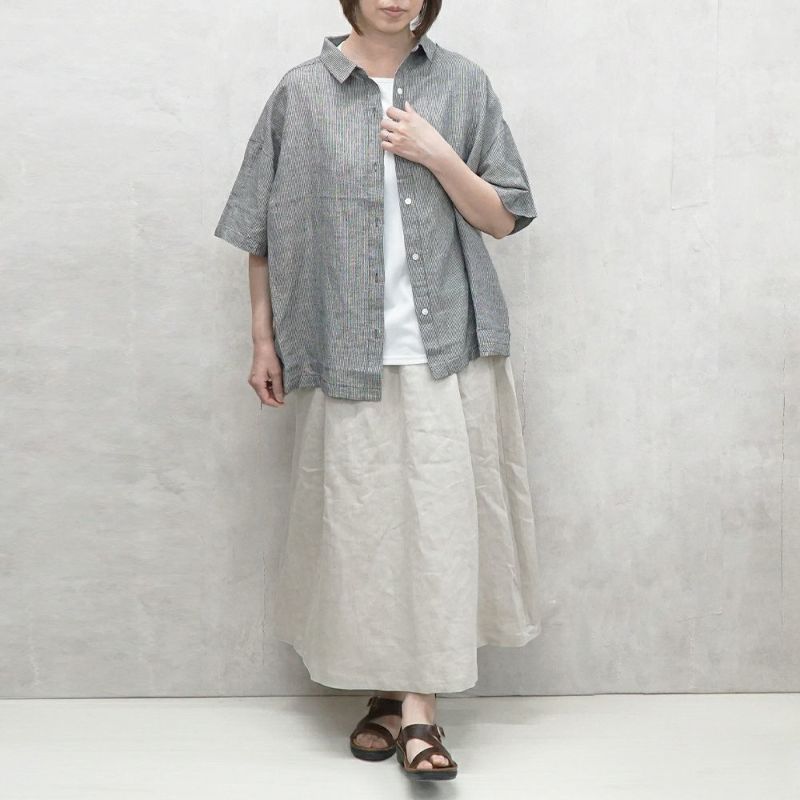 Branch m‘.,ブランチエム,ナチュラル,30代,40代,50代,60代,リネン,ゆったり,デニム,リネンデニム,スカート,リネンスカート ,デニムスカート,タックスカート