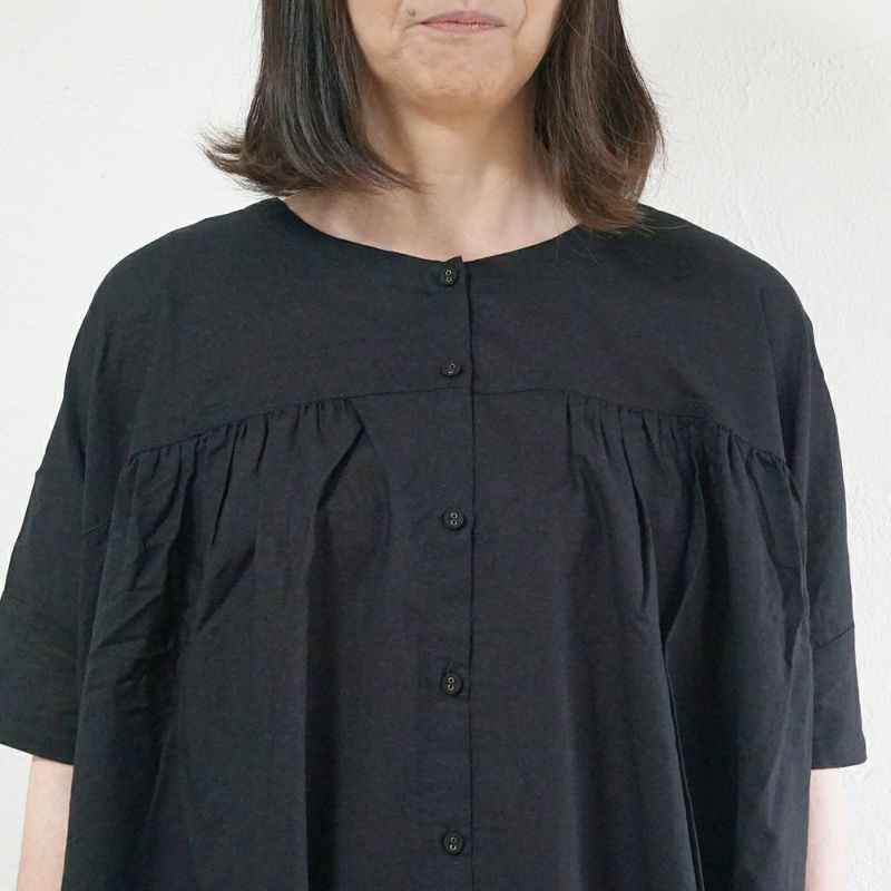 Branch m‘.,ブランチエム,ナチュラル,30代,40代,50代,60代,リネン,ゆったり,コットンリネン,コットン,綿麻,ワンピース,ギャザーワンピース,羽織ワンピース,５分袖,５分袖ワンピース,羽織