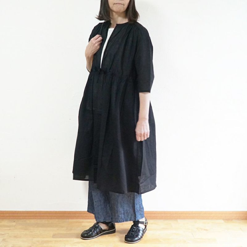 Branch m‘.,ブランチエム,ナチュラル,30代,40代,50代,60代,リネン,ゆったり,コットンリネン,コットン,綿麻,ワンピース,ギャザーワンピース,羽織ワンピース,7分袖,7分袖ワンピース,羽織