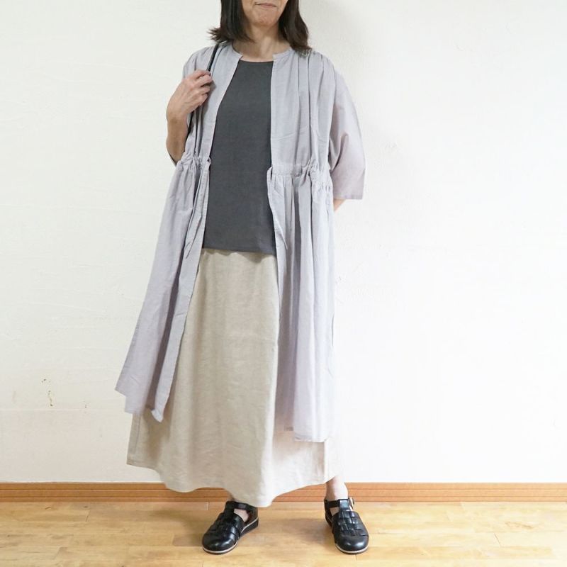 Branch m‘.,ブランチエム,ナチュラル,30代,40代,50代,60代,リネン,ゆったり,コットンリネン,コットン,綿麻,ワンピース,ギャザーワンピース,羽織ワンピース,7分袖,7分袖ワンピース,羽織