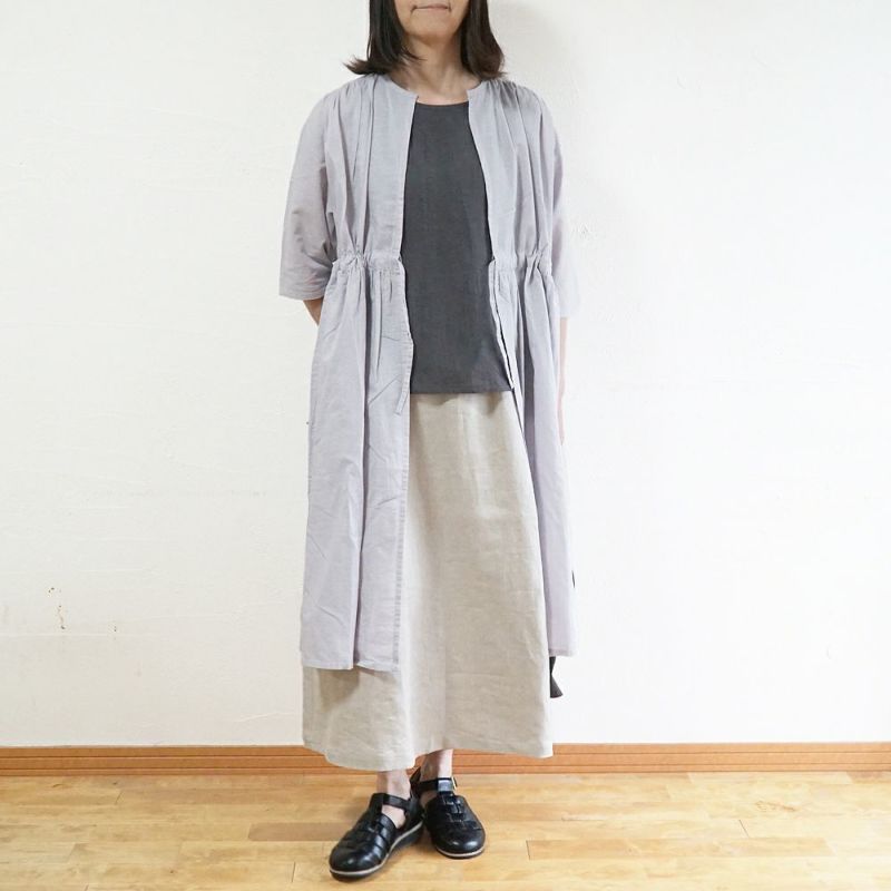 Branch m‘.,ブランチエム,ナチュラル,30代,40代,50代,60代,リネン,ゆったり,コットンリネン,コットン,綿麻,ワンピース,ギャザーワンピース,羽織ワンピース,7分袖,7分袖ワンピース,羽織