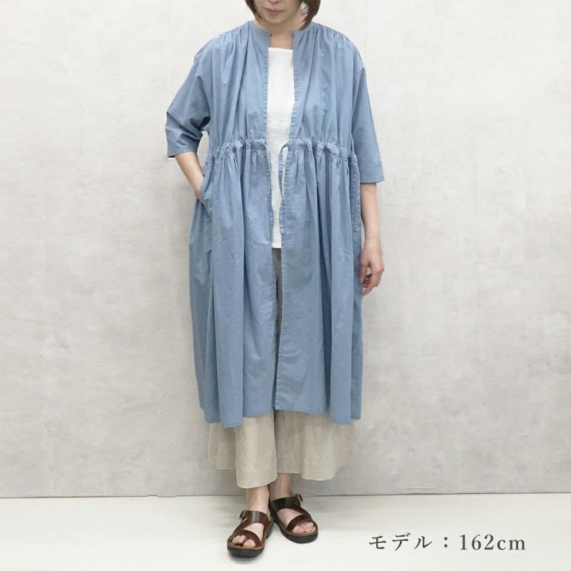 Branch m‘.,ブランチエム,ナチュラル,30代,40代,50代,60代,リネン,ゆったり,コットンリネン,コットン,綿麻,ワンピース,ギャザーワンピース,羽織ワンピース,7分袖,7分袖ワンピース,羽織
