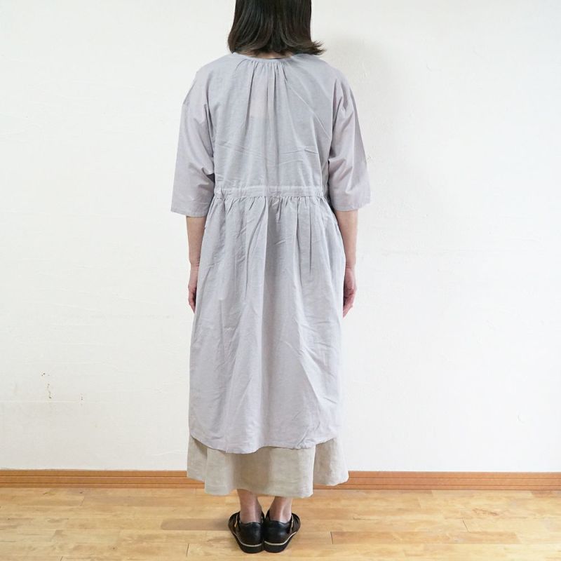 Branch m‘.,ブランチエム,ナチュラル,30代,40代,50代,60代,リネン,ゆったり,コットンリネン,コットン,綿麻,ワンピース,ギャザーワンピース,羽織ワンピース,7分袖,7分袖ワンピース,羽織