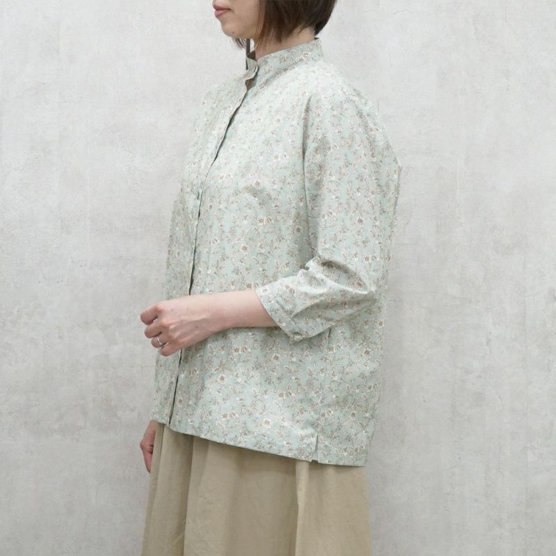 Branch m‘.,ブランチエム,ナチュラル,30代,40代,50代,60代,コットン,ゆったり,綿,blouse,ブラウス,綿ブラウス,コットンブラウス,綿ローン,花柄,花柄ブラウス,バンドカラーブラウス,バンドカラー,スタンドカラー,スタンドカラーブラウス