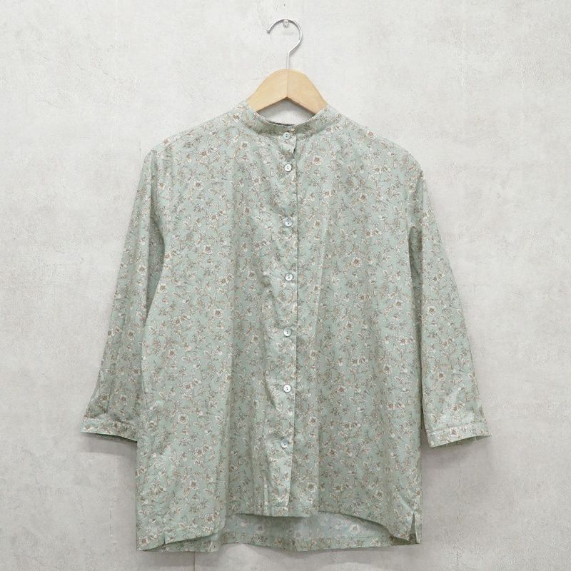 Branch m‘.,ブランチエム,ナチュラル,30代,40代,50代,60代,コットン,ゆったり,綿,blouse,ブラウス,綿ブラウス,コットンブラウス,綿ローン,花柄,花柄ブラウス,バンドカラーブラウス,バンドカラー,スタンドカラー,スタンドカラーブラウス