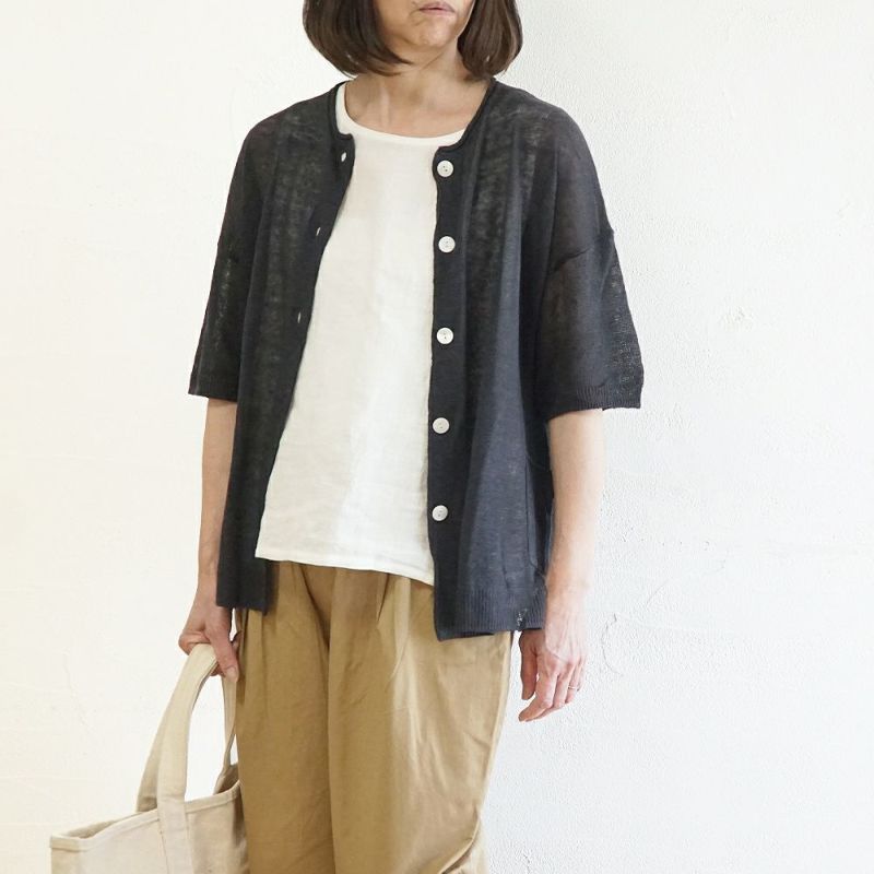 Branch m‘.,ブランチエム,ナチュラル,30代,40代,50代,60代,ゆったり,リネン,knit,ニット,リネンニット,カーディガン,ニットカーディガン,５分袖,５分袖カーディガン,
