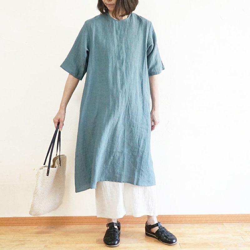 Branch m‘.,ブランチエム,ナチュラル,30代,40代,50代,60代,リネン,ゆったり,ワンピース,リネンワンピース,５分袖ワンピース,ルームウェア,リラックス,リラックスウェア