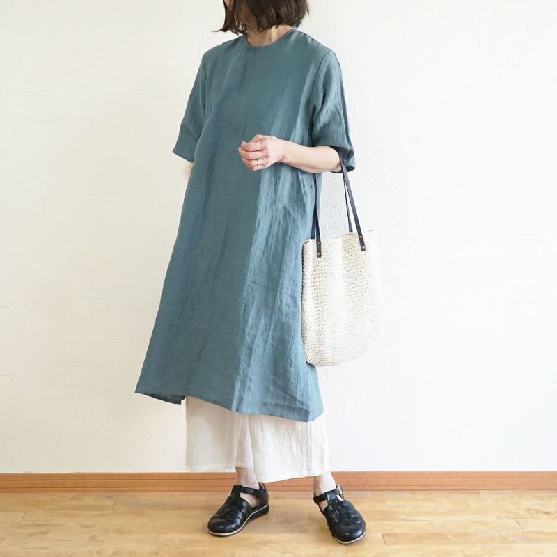 Branch m‘.,ブランチエム,ナチュラル,30代,40代,50代,60代,リネン,ゆったり,ワンピース,リネンワンピース,５分袖ワンピース,ルームウェア,リラックス,リラックスウェア