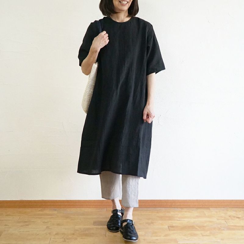 Branch m‘.,ブランチエム,ナチュラル,30代,40代,50代,60代,リネン,ゆったり,ワンピース,リネンワンピース,５分袖ワンピース,ルームウェア,リラックス,リラックスウェア