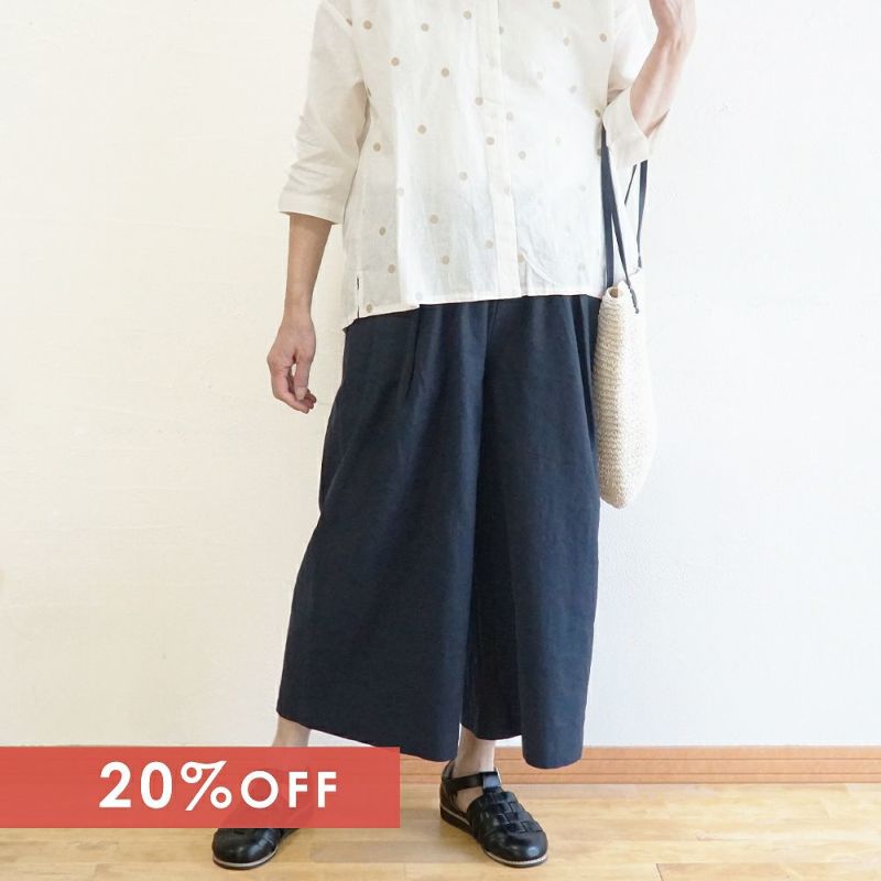 Branch m‘.,ブランチエム,ナチュラル,30代,40代,50代,60代,リネン,ゆったり,リネンコットン,ストレッチ,pants,パンツ,ワイドパンツ,タックワイドパンツ 