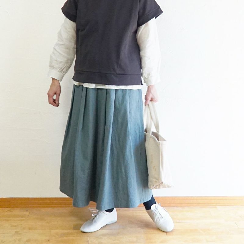 Branch m‘.,ブランチエム,ナチュラル,30代,40代,50代,60代,リネン,ゆったり,スカート,コットンリネン,コットンリネンスカート,タックスカート,キャンバススカート,キャンバス,