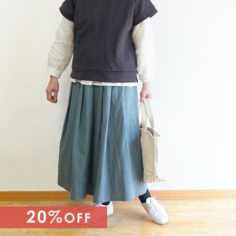 Branch m‘.,ブランチエム,ナチュラル,30代,40代,50代,60代,リネン,ゆったり,スカート,コットンリネン,コットンリネンスカート,タックスカート,キャンバススカート,キャンバス,
