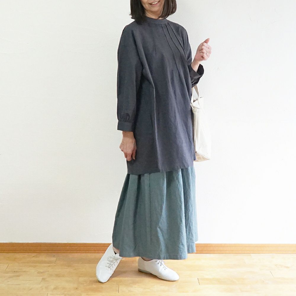 Branch m‘.,ブランチエム,ナチュラル,30代,40代,50代,60代,リネン,ゆったり,スカート,コットンリネン,コットンリネンスカート,タックスカート,キャンバススカート,キャンバス,