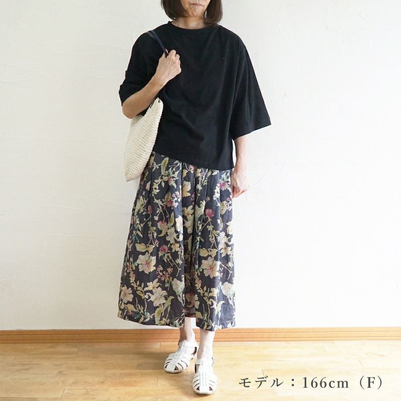 Branch m‘.,ブランチエム,ナチュラル,30代,40代,50代,60代,リネン,ゆったり,スカート,リネンスカート,花柄,花柄スカート,タックスカート,skirt