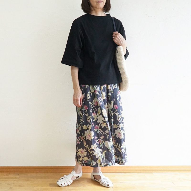 Branch m‘.,ブランチエム,ナチュラル,30代,40代,50代,60代,リネン,ゆったり,スカート,リネンスカート,花柄,花柄スカート,タックスカート,skirt