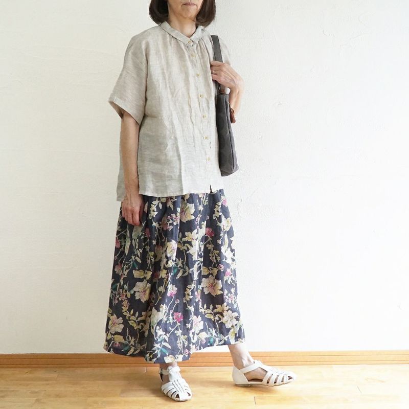 Branch m‘.,ブランチエム,ナチュラル,30代,40代,50代,60代,リネン,ゆったり,スカート,リネンスカート,花柄,花柄スカート,タックスカート,skirt