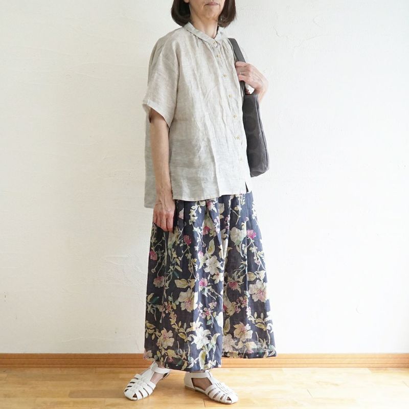 Branch m‘.,ブランチエム,ナチュラル,30代,40代,50代,60代,リネン,ゆったり,スカート,リネンスカート,花柄,花柄スカート,タックスカート,skirt