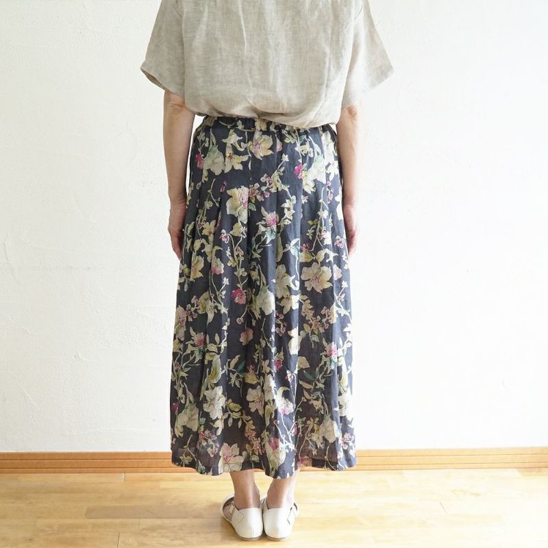 Branch m‘.,ブランチエム,ナチュラル,30代,40代,50代,60代,リネン,ゆったり,スカート,リネンスカート,花柄,花柄スカート,タックスカート,skirt