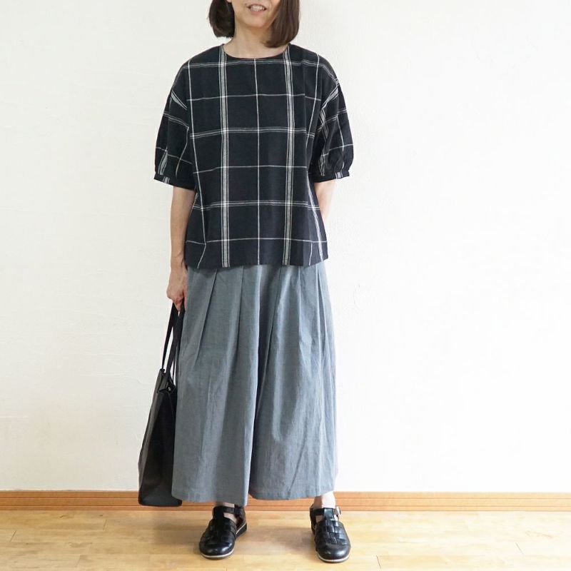 Branch m‘.,ブランチエム,ナチュラル,30代,40代,50代,60代,リネン,ゆったり,コットン,チェック,ブラウス,blouse,プルオーバー,プルオーバーブラウス.チェック柄,チェックブラウス
