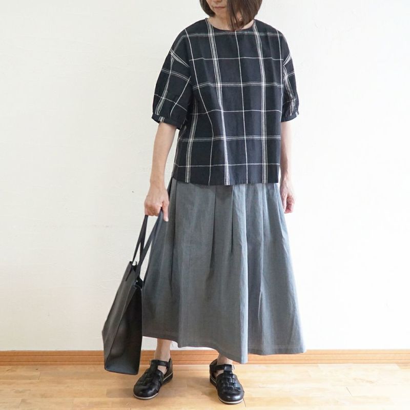 Branch m‘.,ブランチエム,ナチュラル,30代,40代,50代,60代,リネン,ゆったり,コットン,チェック,ブラウス,blouse,プルオーバー,プルオーバーブラウス.チェック柄,チェックブラウス
