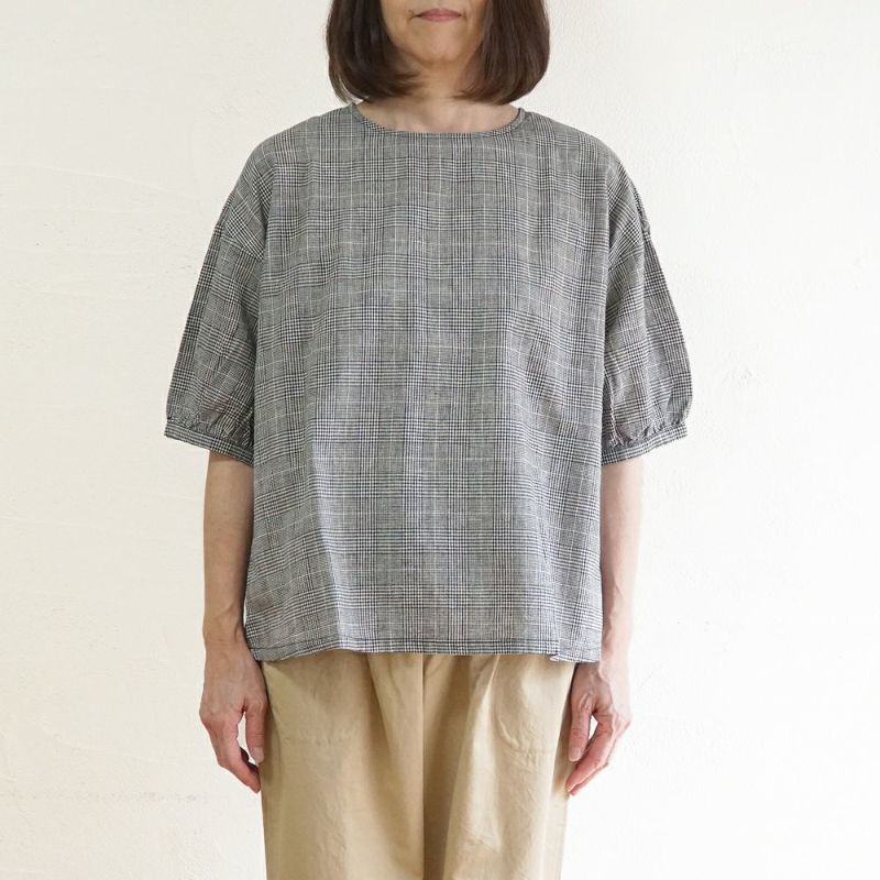 Branch m‘.,ブランチエム,ナチュラル,30代,40代,50代,60代,リネン,ゆったり,コットン,チェック,ブラウス,blouse,プルオーバー,プルオーバーブラウス.チェック柄,チェックブラウス