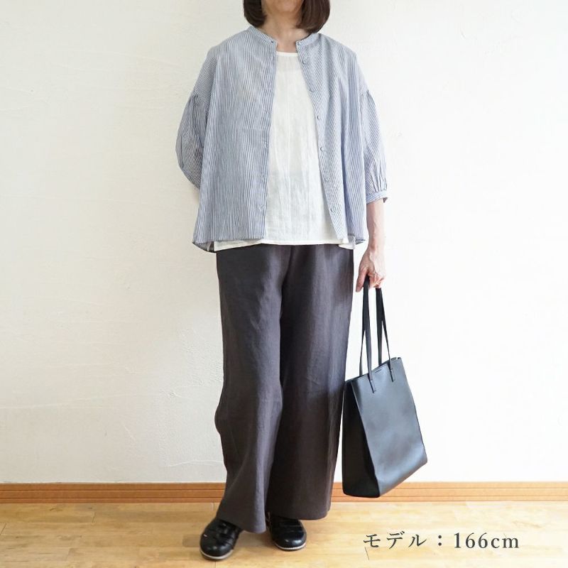 Branch m‘.,ブランチエム,ナチュラル,30代,40代,50代,60代,リネン,ゆったり,コットン,ブラウス,blouse,ギャザーブラウス,バンドカラー,バンドカラーブラウス,コットンリネン,コットンリネンブラウス,