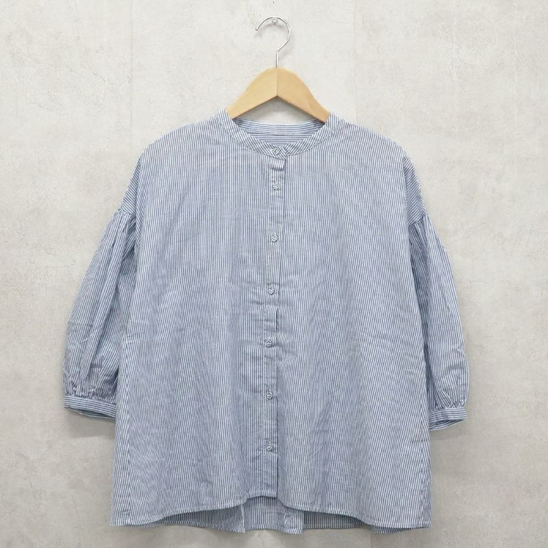 Branch m‘.,ブランチエム,ナチュラル,30代,40代,50代,60代,リネン,ゆったり,コットン,ブラウス,blouse,ギャザーブラウス,バンドカラー,バンドカラーブラウス,コットンリネン,コットンリネンブラウス,