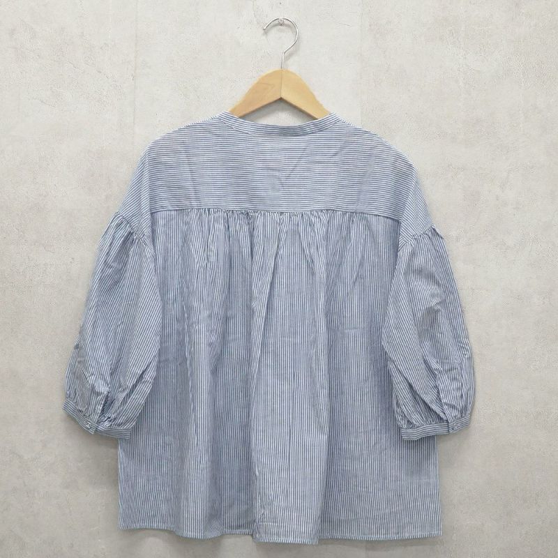 Branch m‘.,ブランチエム,ナチュラル,30代,40代,50代,60代,リネン,ゆったり,コットン,ブラウス,blouse,ギャザーブラウス,バンドカラー,バンドカラーブラウス,コットンリネン,コットンリネンブラウス,