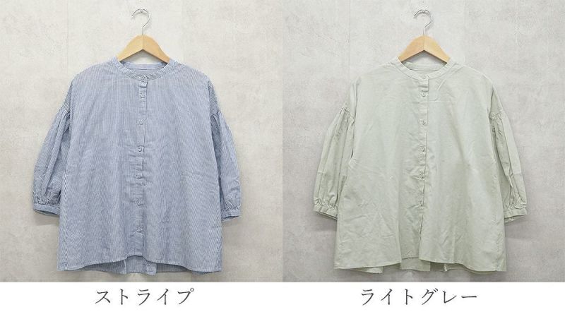 Branch m‘.,ブランチエム,ナチュラル,30代,40代,50代,60代,リネン,ゆったり,コットン,ブラウス,blouse,ギャザーブラウス,バンドカラー,バンドカラーブラウス,コットンリネン,コットンリネンブラウス,