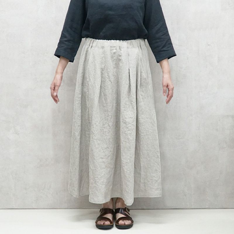 Branch m‘.,ブランチエム,ナチュラル,30代,40代,50代,60代,リネン,ゆったり,skirt,スカート,リネンスカート,タックスカート