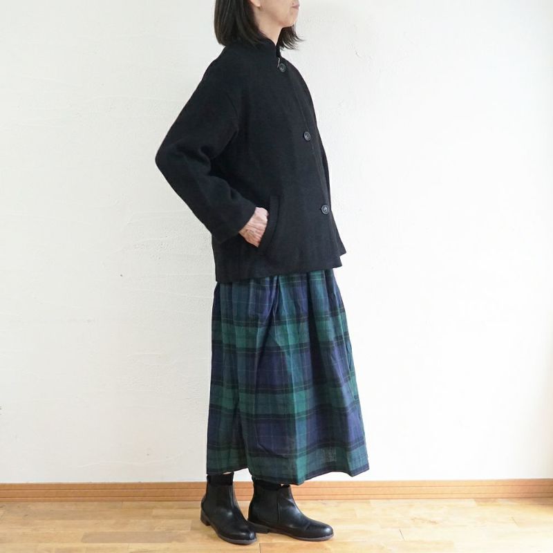 Branch m‘.,ブランチエム,ナチュラル,30代,40代,50代,60代,コットン,ゆったり,リネン,コットンリネン,スカート,タックスカート,ブラックウォッチ,ブラックウォッチスカート,チェックスカート,チェック柄,チェック