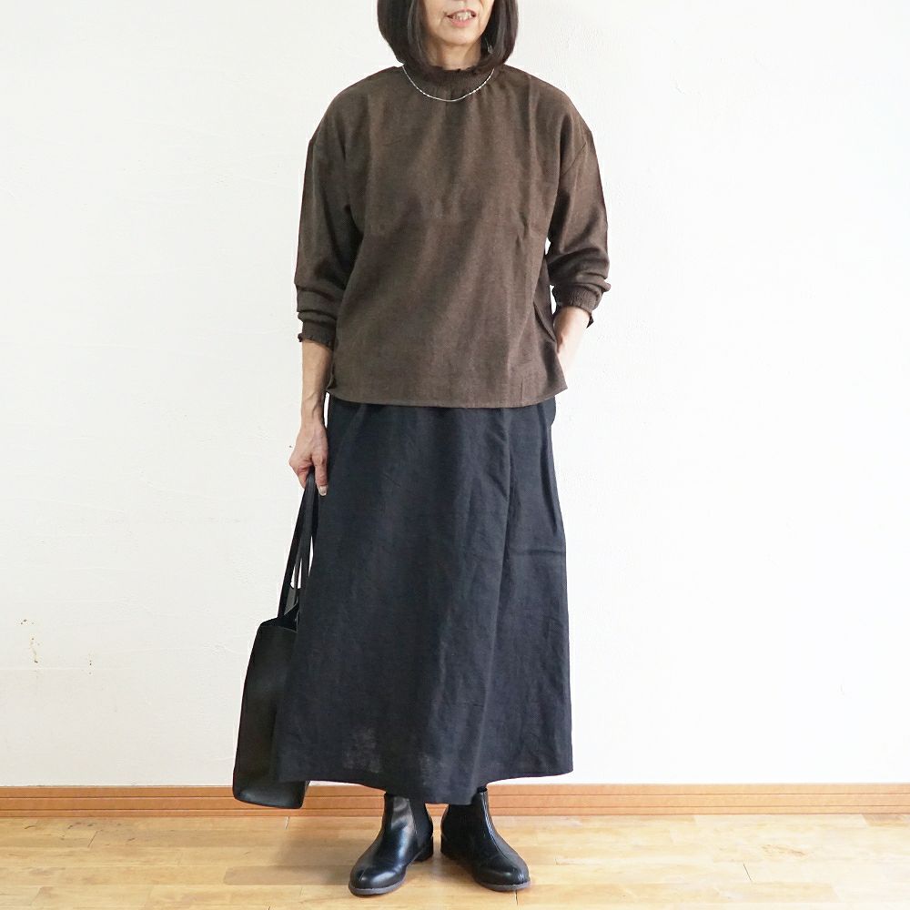 Branch m‘.,ブランチエム,ナチュラル,30代,40代,50代,60代,コットン,ゆったり,blouse,ブラウス,綿ブラウス,起毛ブラウス,フリル,フリルブラウス,シャーリング,シャーリングブラウス 