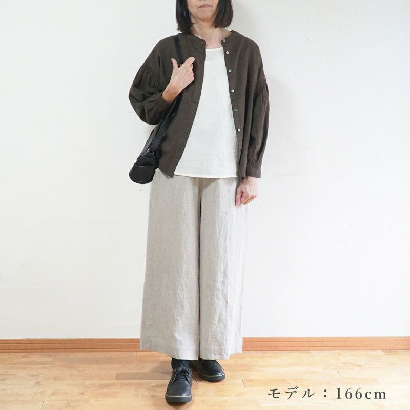 Branch m‘.,ブランチエム,ナチュラル,30代,40代,50代,60代,コットン,ゆったり,blouse,ブラウス,綿ブラウス,起毛ブラウス,シャーリング,シャーリングブラウス,バンドカラー,バンドカラーブラウス,スタンドカラー,スタンドカラーブラウス,羽織,羽織ブラウス