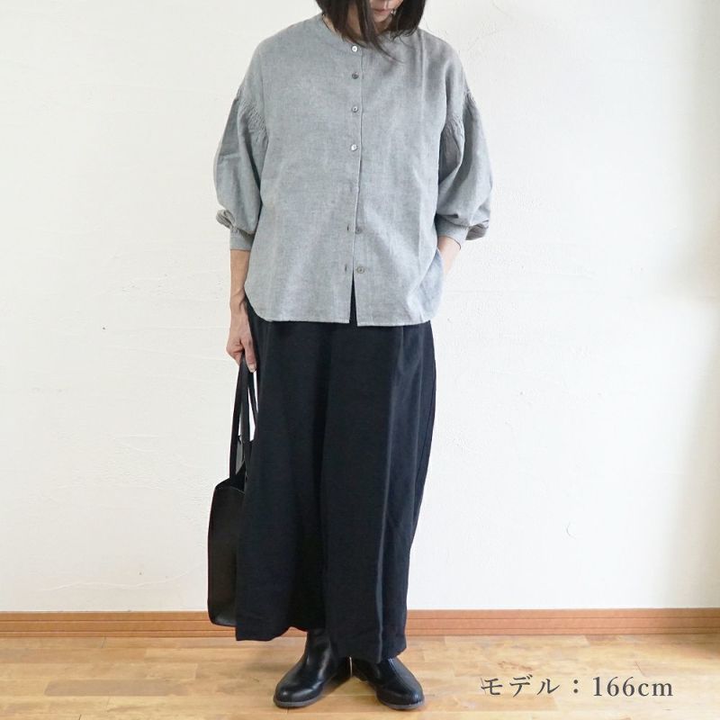 Branch m‘.,ブランチエム,ナチュラル,30代,40代,50代,60代,コットン,ゆったり,blouse,ブラウス,綿ブラウス,起毛ブラウス,シャーリング,シャーリングブラウス,バンドカラー,バンドカラーブラウス,スタンドカラー,スタンドカラーブラウス,羽織,羽織ブラウス