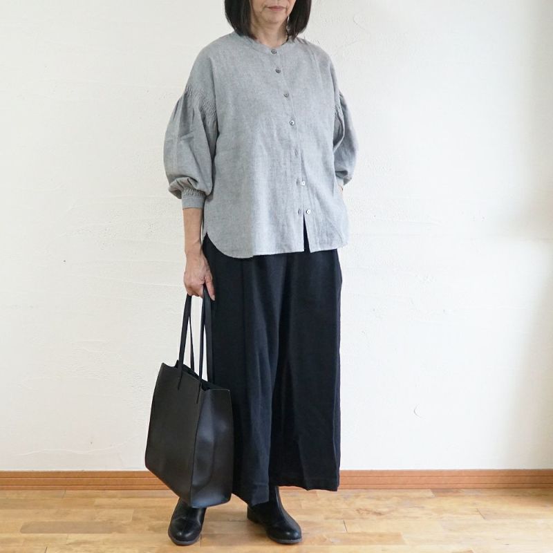 Branch m‘.,ブランチエム,ナチュラル,30代,40代,50代,60代,コットン,ゆったり,blouse,ブラウス,綿ブラウス,起毛ブラウス,シャーリング,シャーリングブラウス,バンドカラー,バンドカラーブラウス,スタンドカラー,スタンドカラーブラウス,羽織,羽織ブラウス