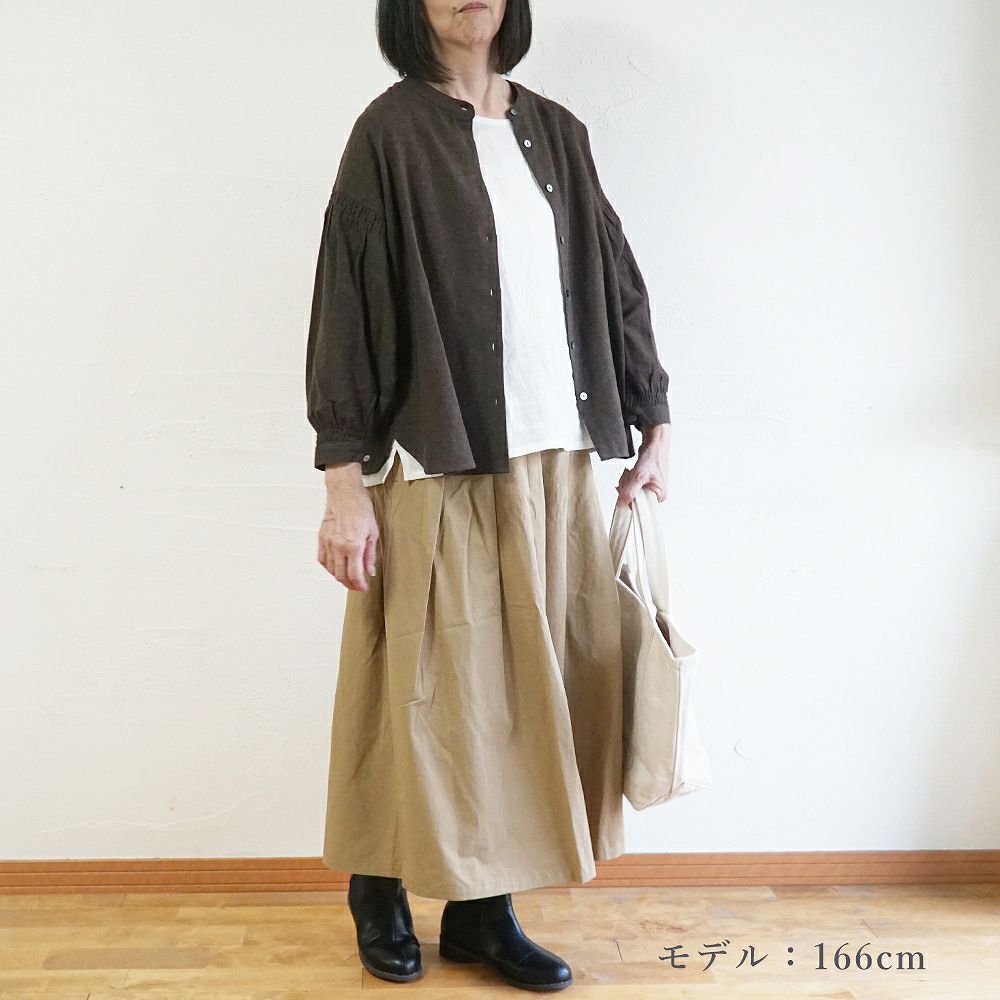 Branch m‘.,ブランチエム,ナチュラル,30代,40代,50代,60代,コットン,ゆったり,blouse,ブラウス,綿ブラウス,起毛ブラウス,シャーリング,シャーリングブラウス,バンドカラー,バンドカラーブラウス,スタンドカラー,スタンドカラーブラウス,羽織,羽織ブラウス