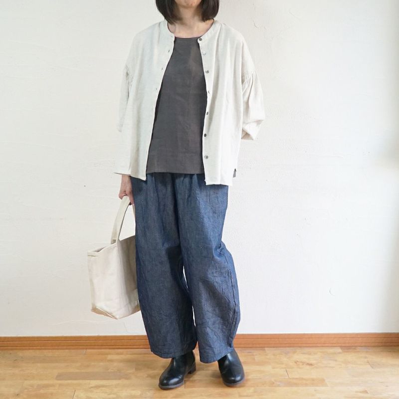 Branch m‘.,ブランチエム,ナチュラル,30代,40代,50代,60代,コットン,ゆったり,blouse,ブラウス,綿ブラウス,起毛ブラウス,シャーリング,シャーリングブラウス,バンドカラー,バンドカラーブラウス,スタンドカラー,スタンドカラーブラウス,羽織,羽織ブラウス