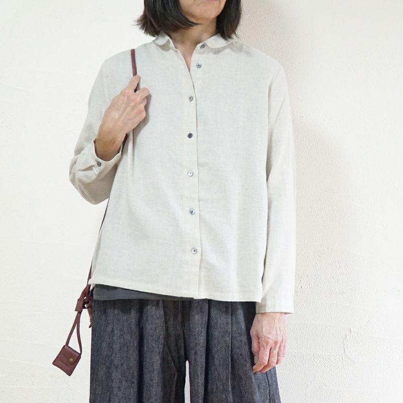 Branch m‘.,ブランチエム,ナチュラル,30代,40代,50代,60代,コットン,ゆったり,blouse,ブラウス,綿ブラウス,起毛ブラウス,羽織,羽織ブラウス,丸襟,丸襟ブラウス,シャツ,丸襟シャツ