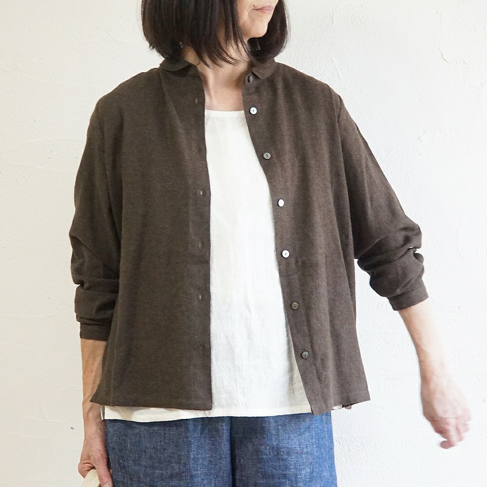 Branch m‘.,ブランチエム,ナチュラル,30代,40代,50代,60代,コットン,ゆったり,blouse,ブラウス,綿ブラウス,起毛ブラウス,羽織,羽織ブラウス,丸襟,丸襟ブラウス,シャツ,丸襟シャツ