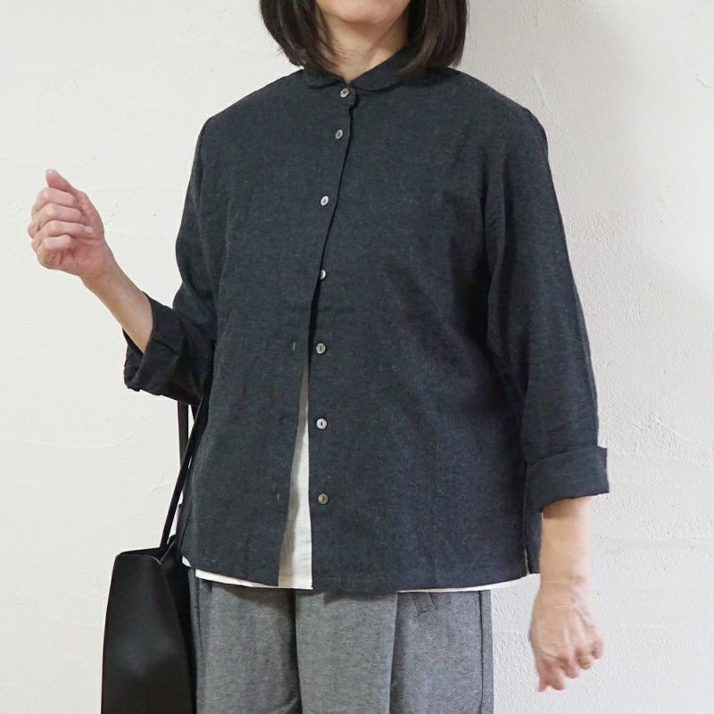 Branch m‘.,ブランチエム,ナチュラル,30代,40代,50代,60代,コットン,ゆったり,blouse,ブラウス,綿ブラウス,起毛ブラウス,羽織,羽織ブラウス,丸襟,丸襟ブラウス,シャツ,丸襟シャツ